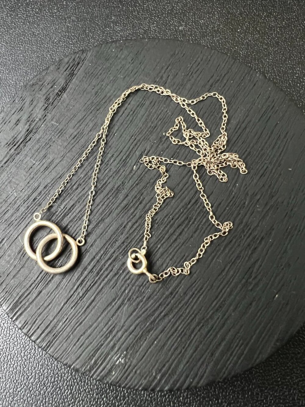 Minimalist 925 Sterling Silver Interlocking Double Circle Necklace – 16", 1.67g